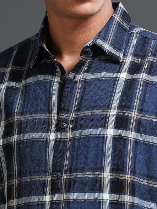 Men Navy Checks Shirt
