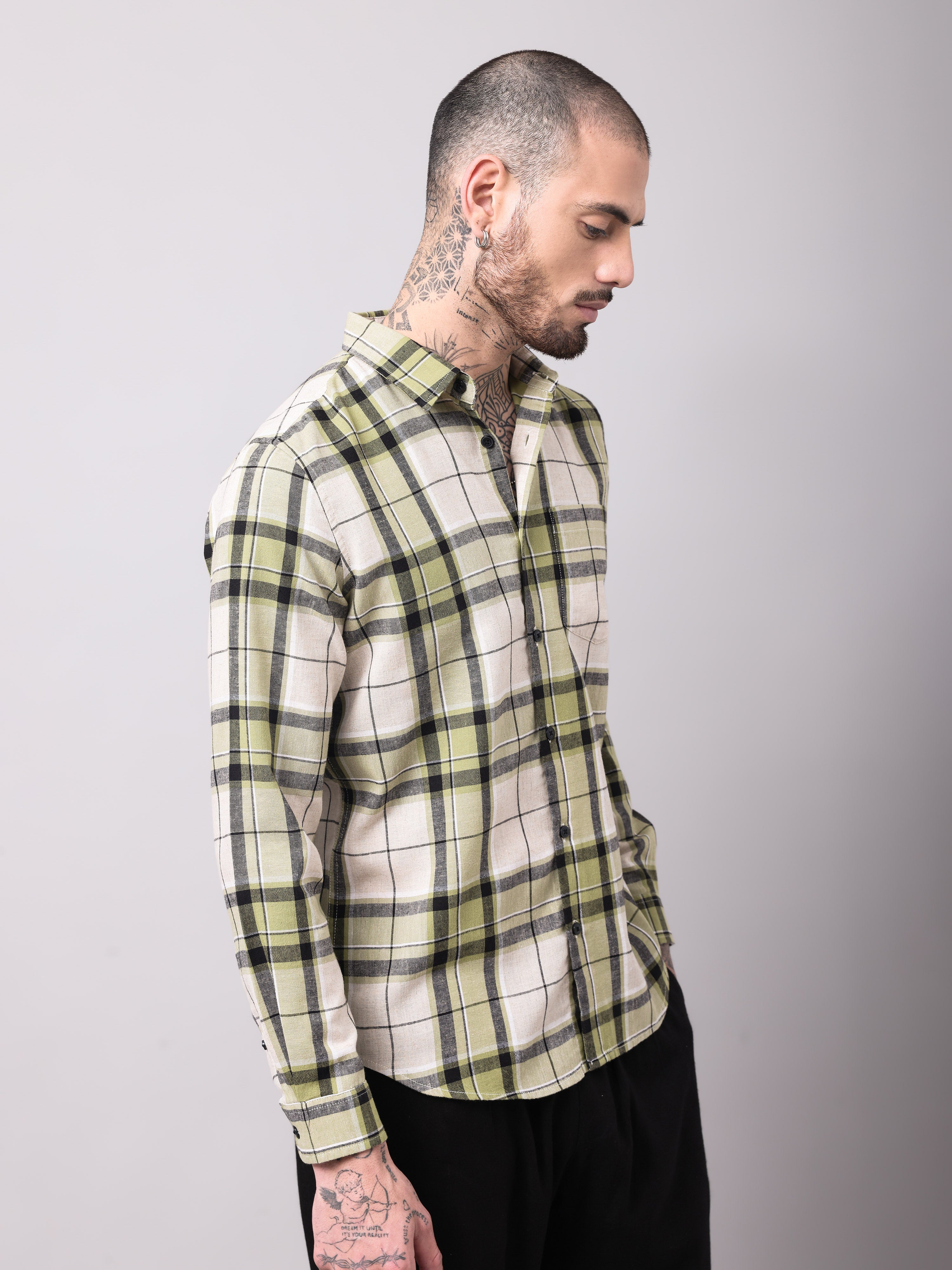 Cotton Linen Checks Casual Shirt