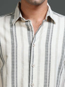 Men's Cotton Linen Dobby Stripes Shirt
