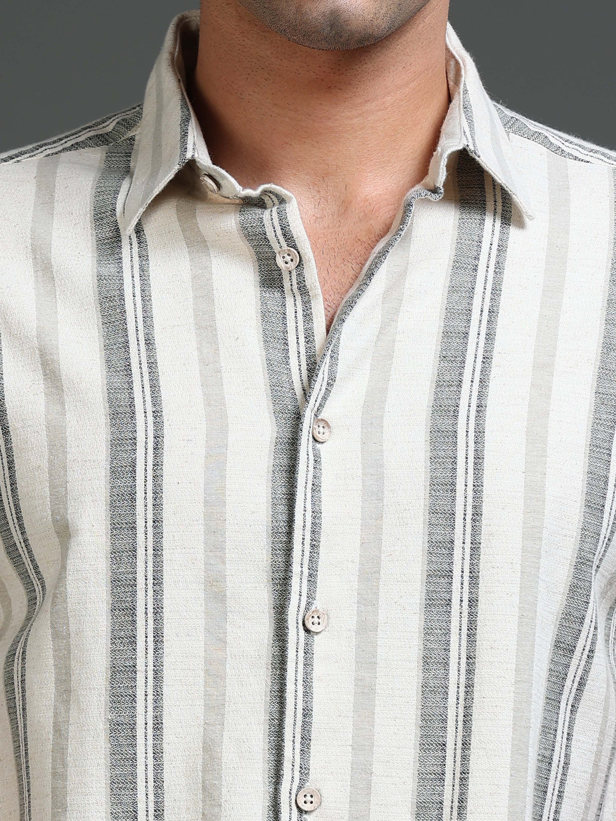Men's Cotton Linen Dobby Stripes Shirt