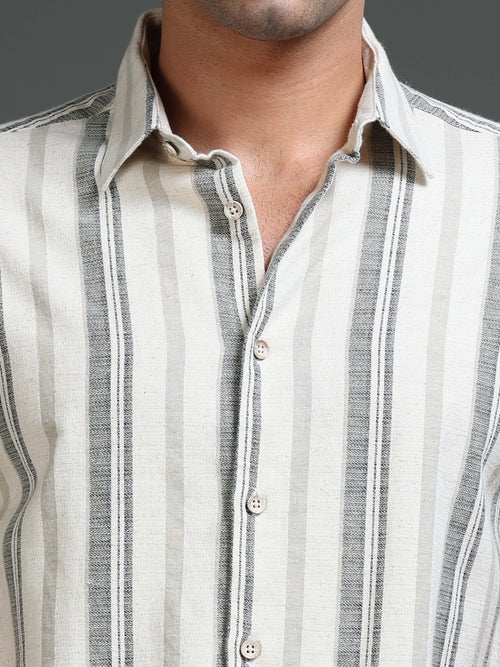 Men's Cotton Linen Dobby Stripes Shirt