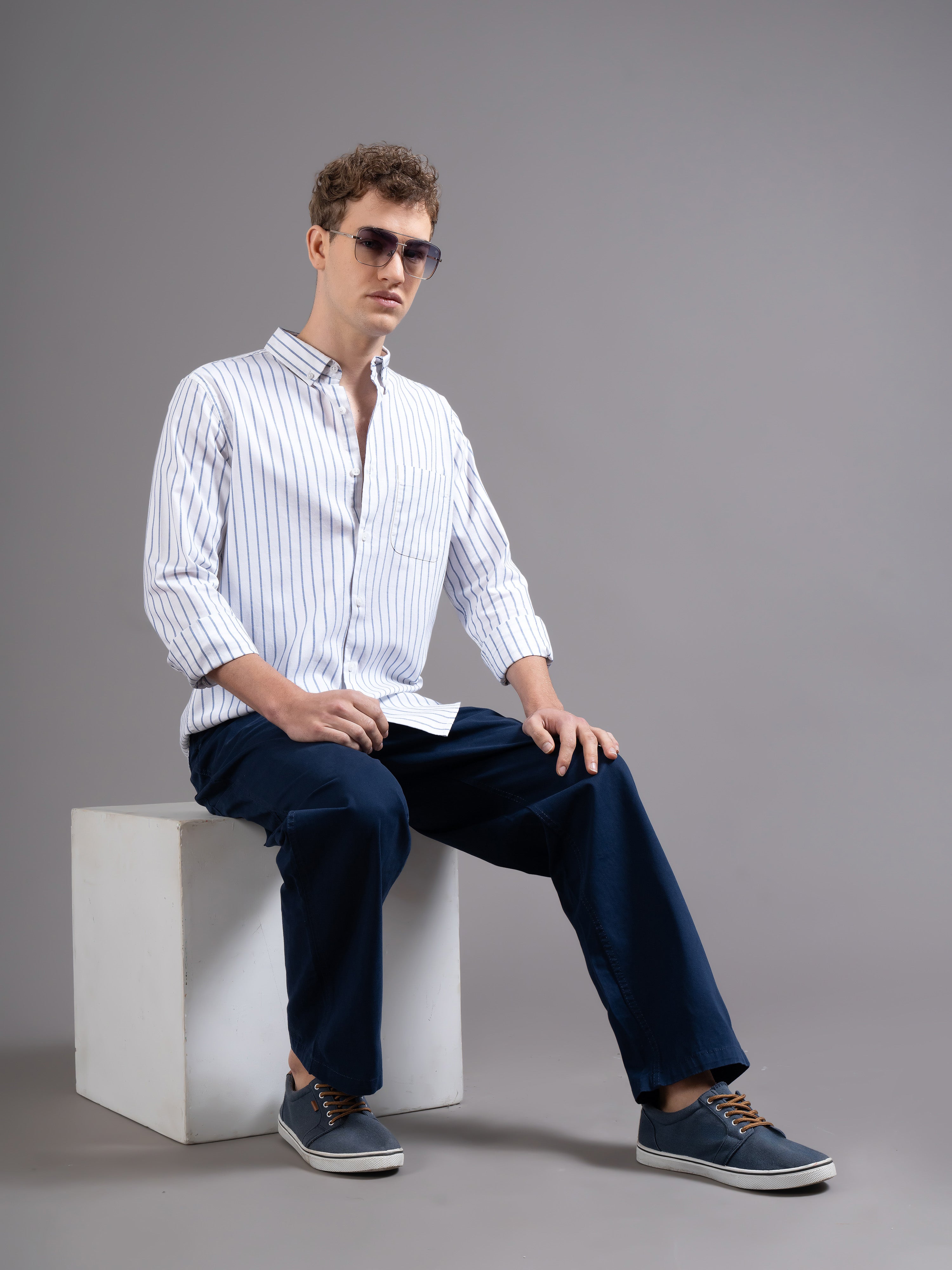 Men Striped Button-Down Collar Smart Slim Fit Shirt