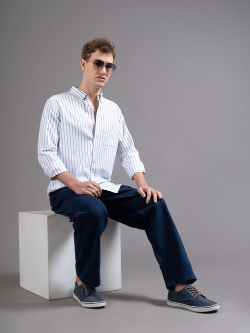 Men Striped Button-Down Collar Smart Slim Fit Shirt