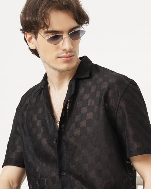 MEN'S REGULAR FIT SELF DESIGN SHIRT