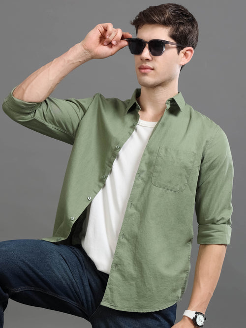 Men Smart Cotton Linen Slim Fit Shirt