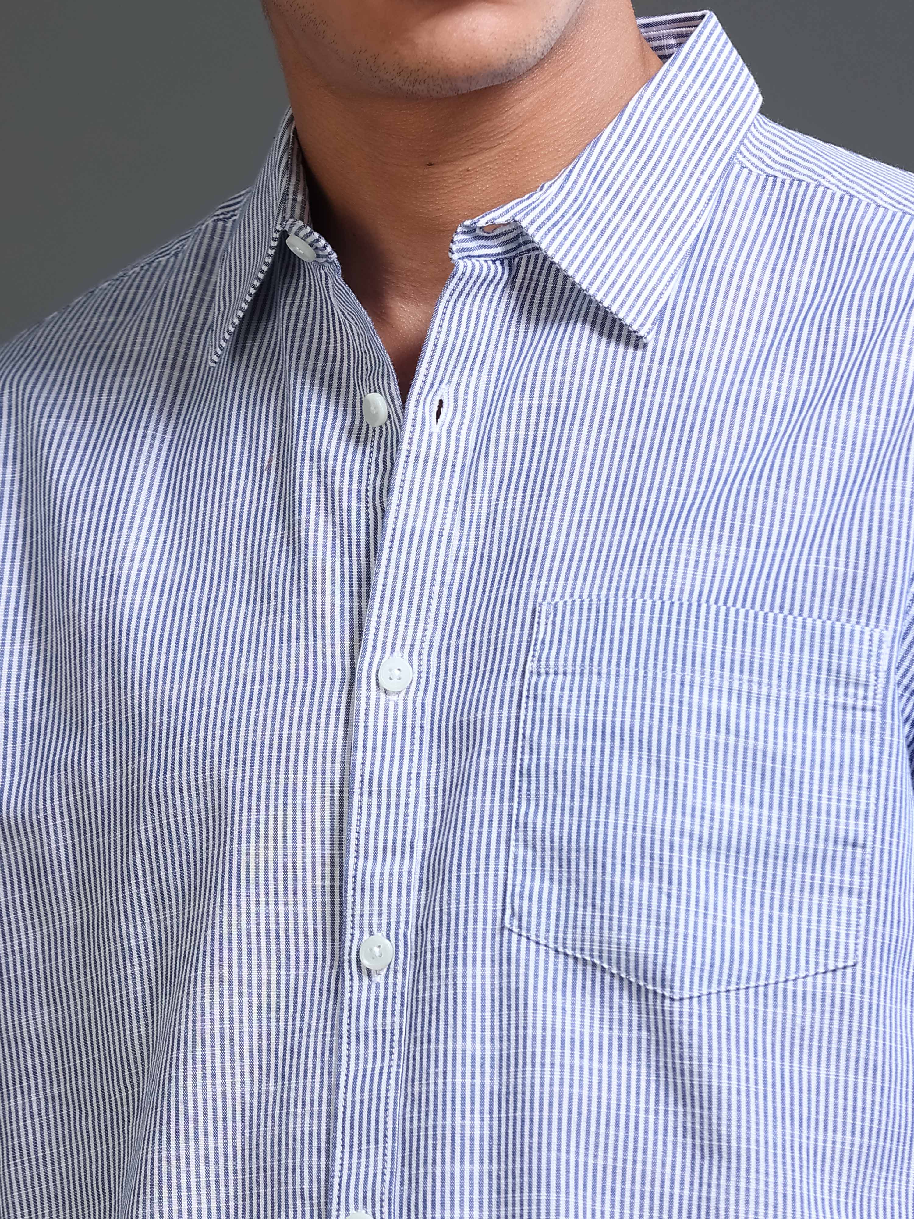 Men Stripes Navy Shirts