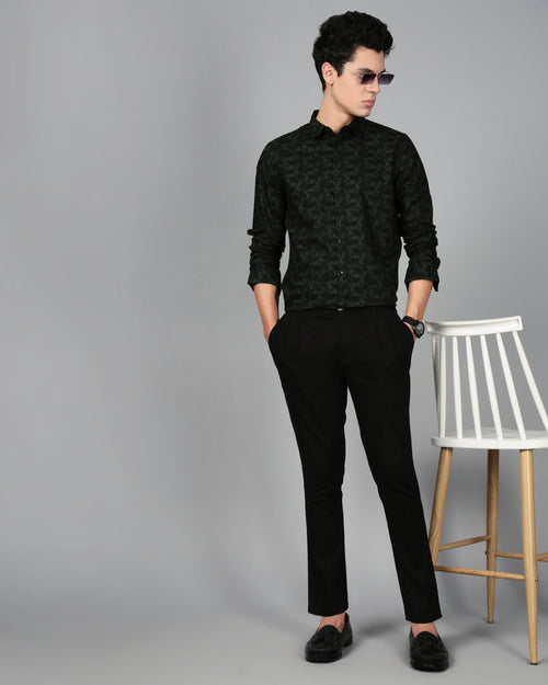 Smart Slim Fit Floral Printed Spread Collar Cotton Casual Shirt