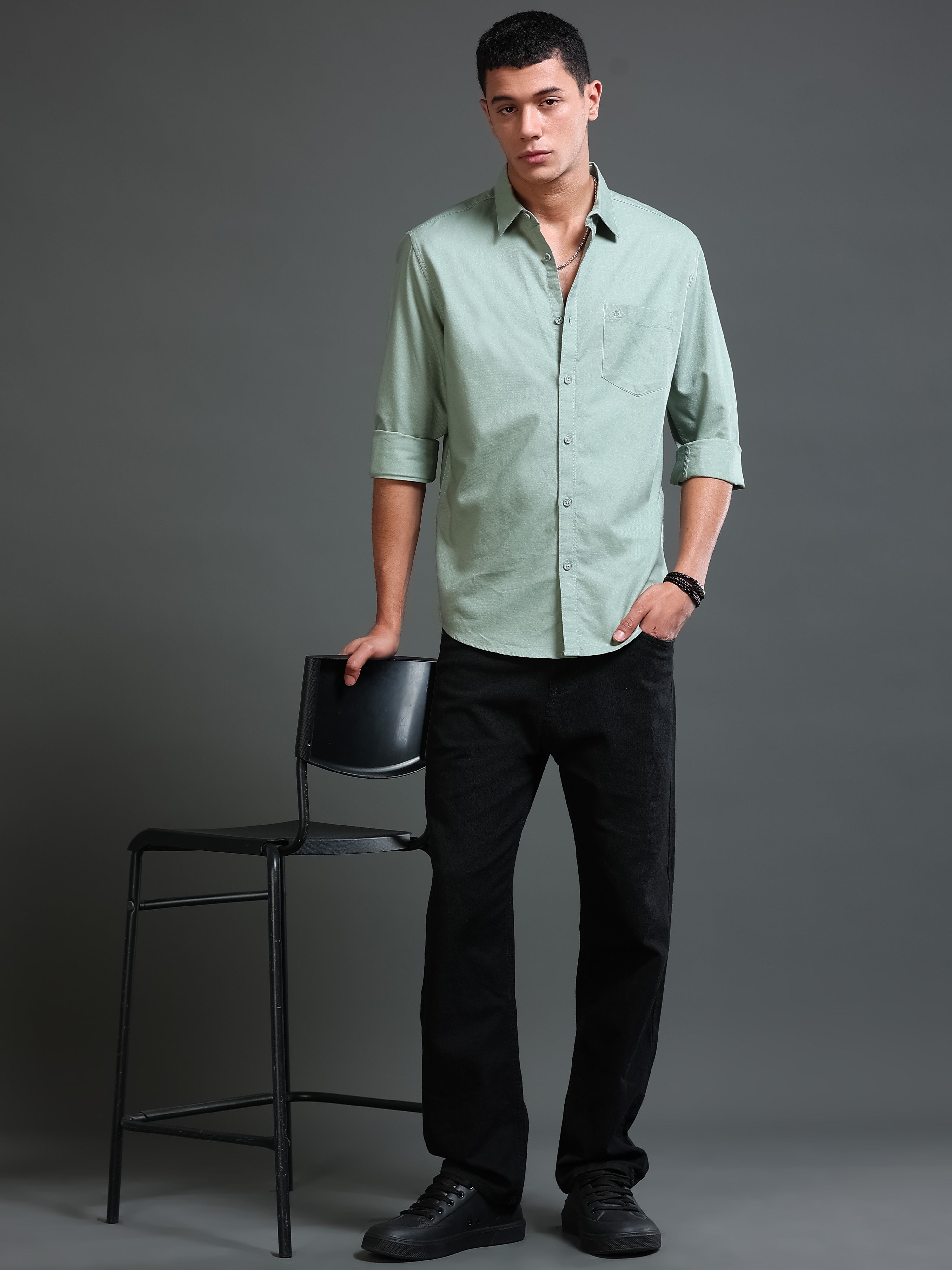 Men Premium Green Oxford Solid