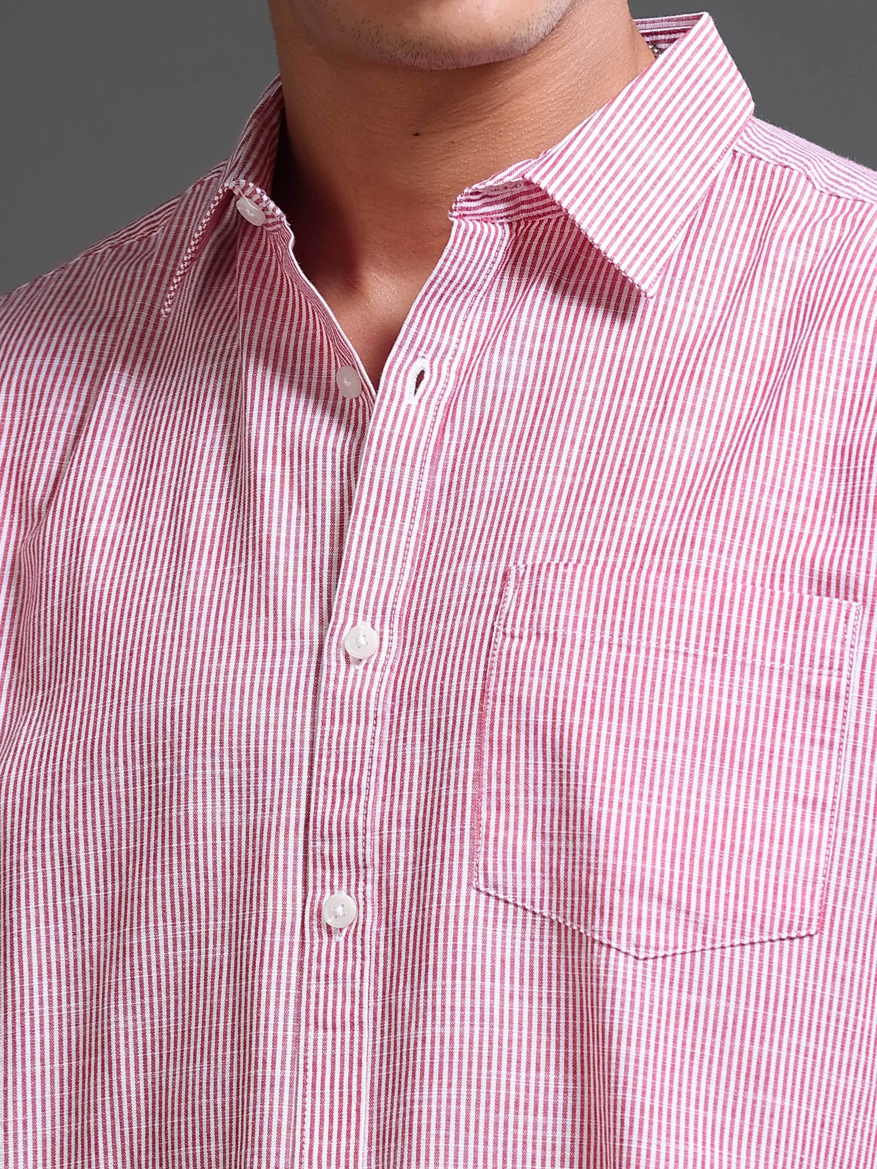 Men Stripes Red Shirts