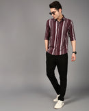 Men Comfort Slim Fit Vertical Striped Spread Collar Cotton Casual Shirt