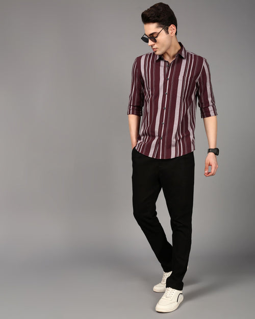 Men Comfort Slim Fit Vertical Striped Spread Collar Cotton Casual Shirt