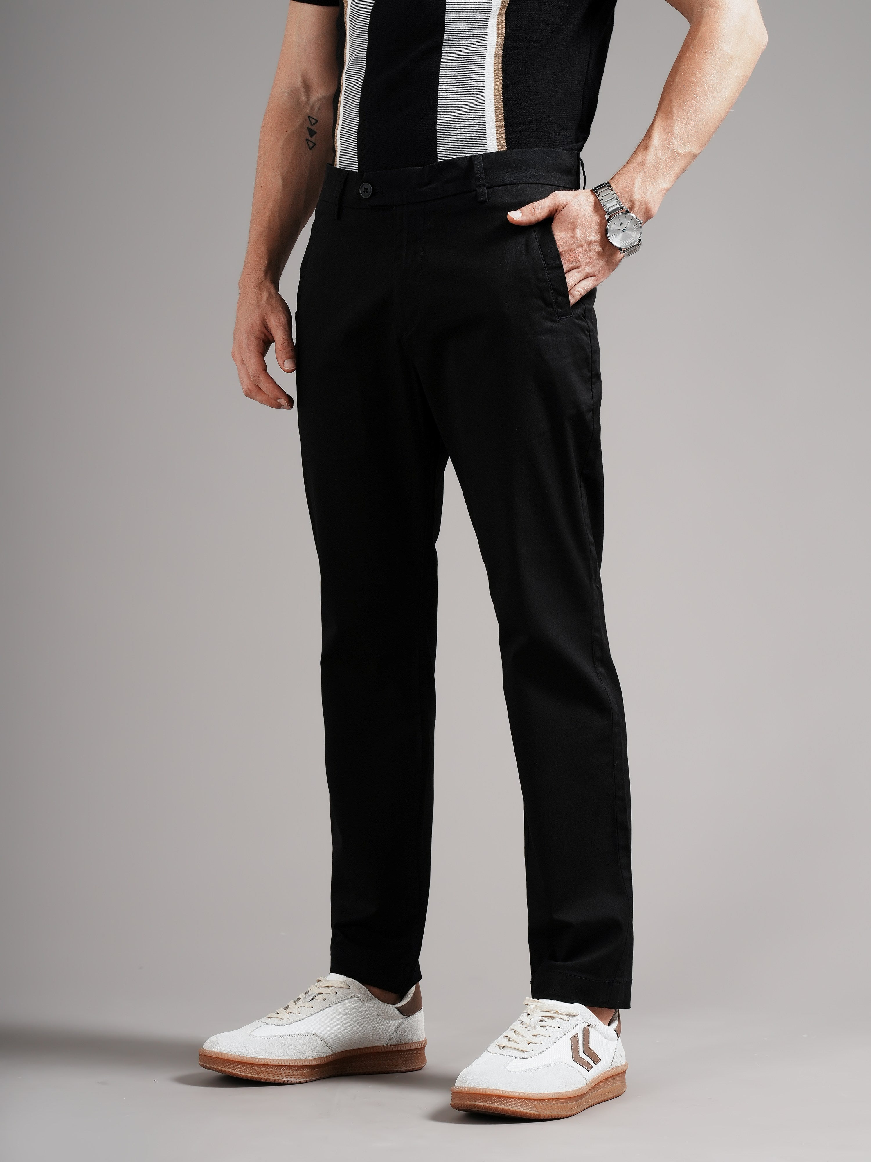 Men Tailored Low-Rise Chinos Trousers