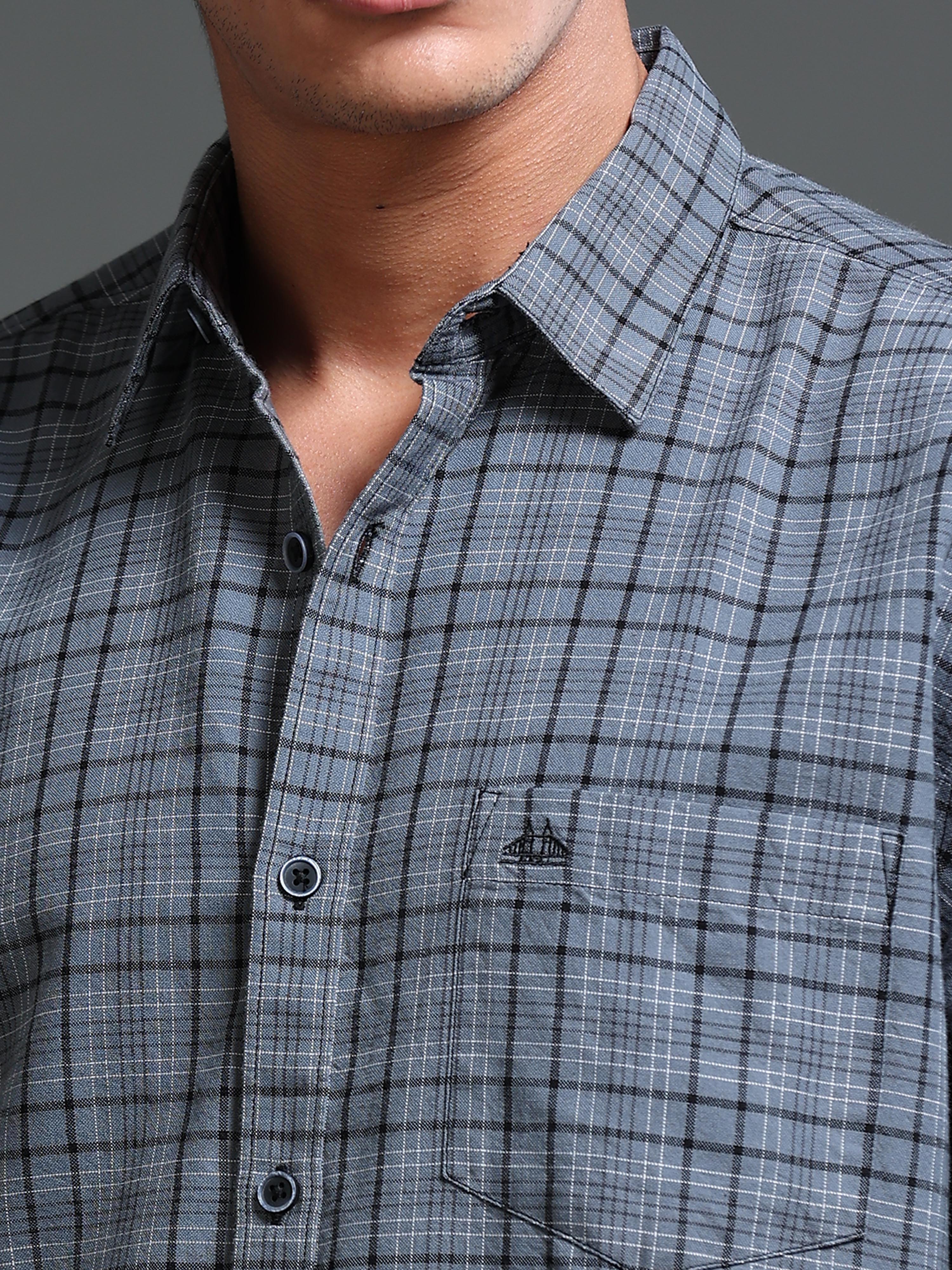 Men's Premium Oxford Grey Checks Shirt