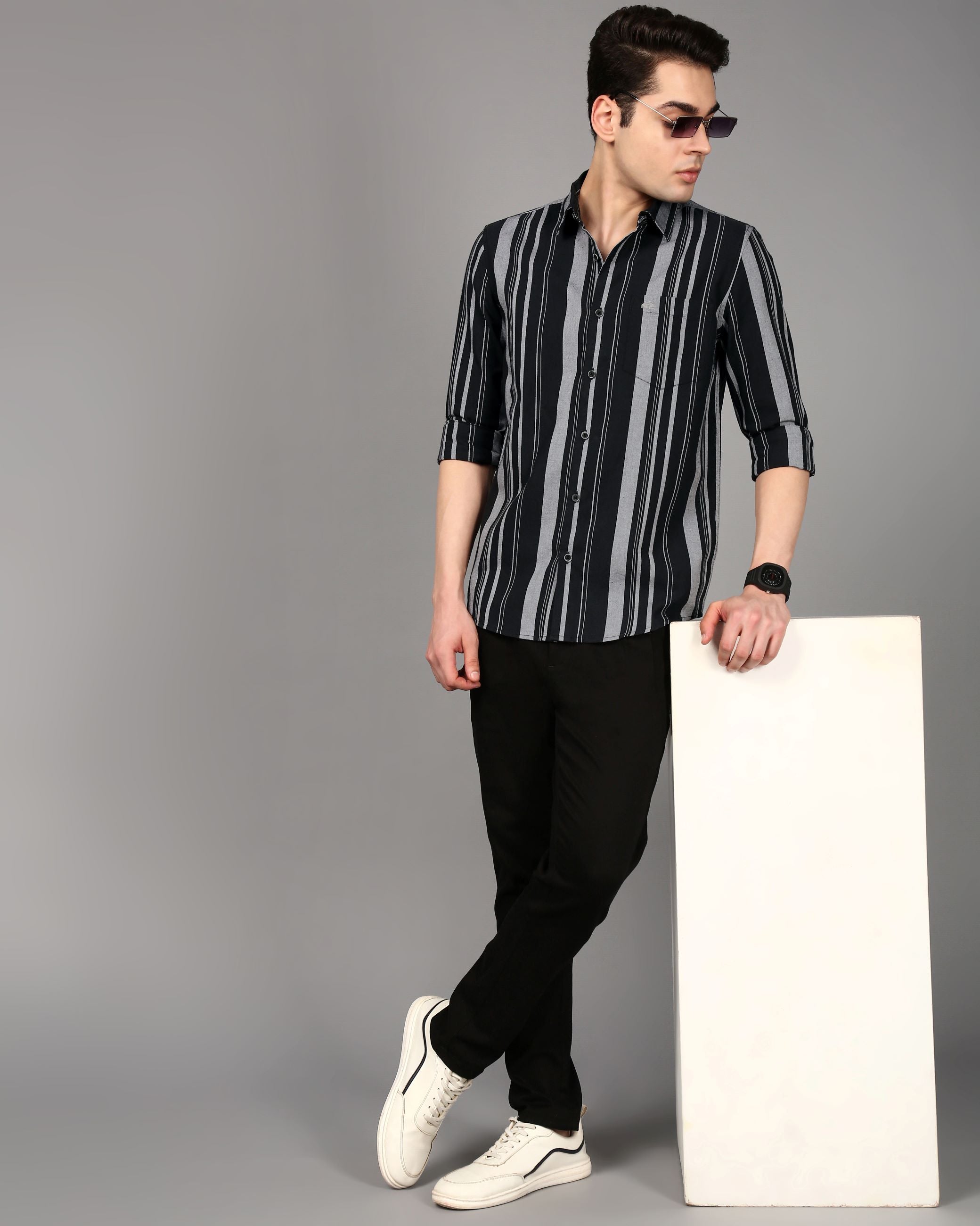Comfort Slim Fit Striped Spread Collar Pure Cotton Casual Shirt