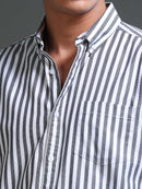 Men Stripes  Black Shirts