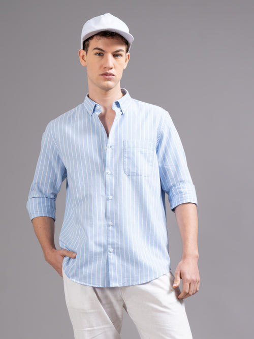 Men Smart Fit Vertical Striped Button-Down Collar Cotton Casual Shirt