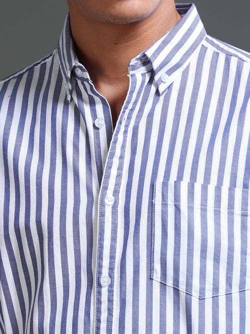 Men Stripes Navy Shirts