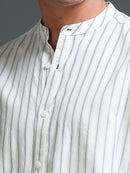 Men Stripes Cream Shirt