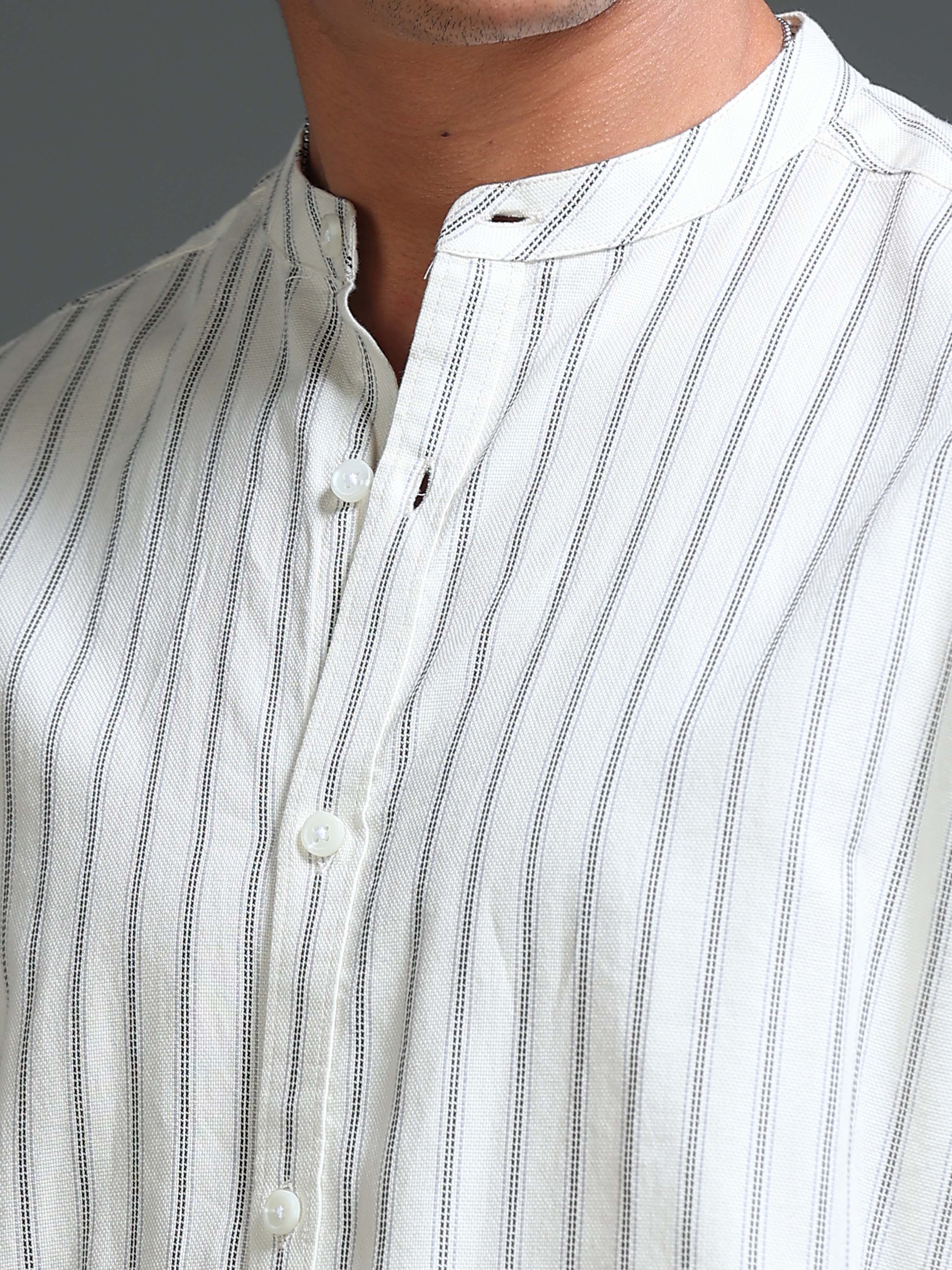 Men Stripes Cream Shirt