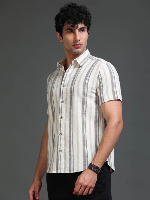 Men's Cotton Linen Dobby Stripes Shirt