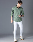 Green Self Design Dobby Casual Shirt