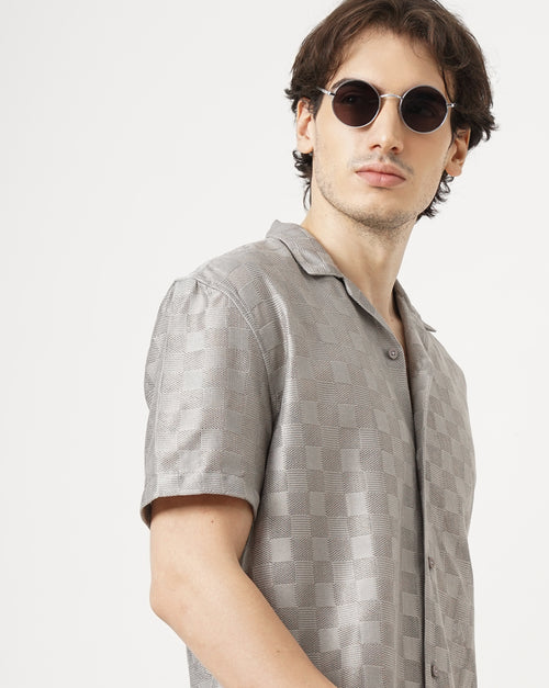 MEN'S REGULAR FIT SELF DESIGN SHIRT