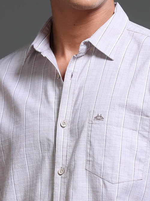 Men's Oxford Stripes Taupe Shirt