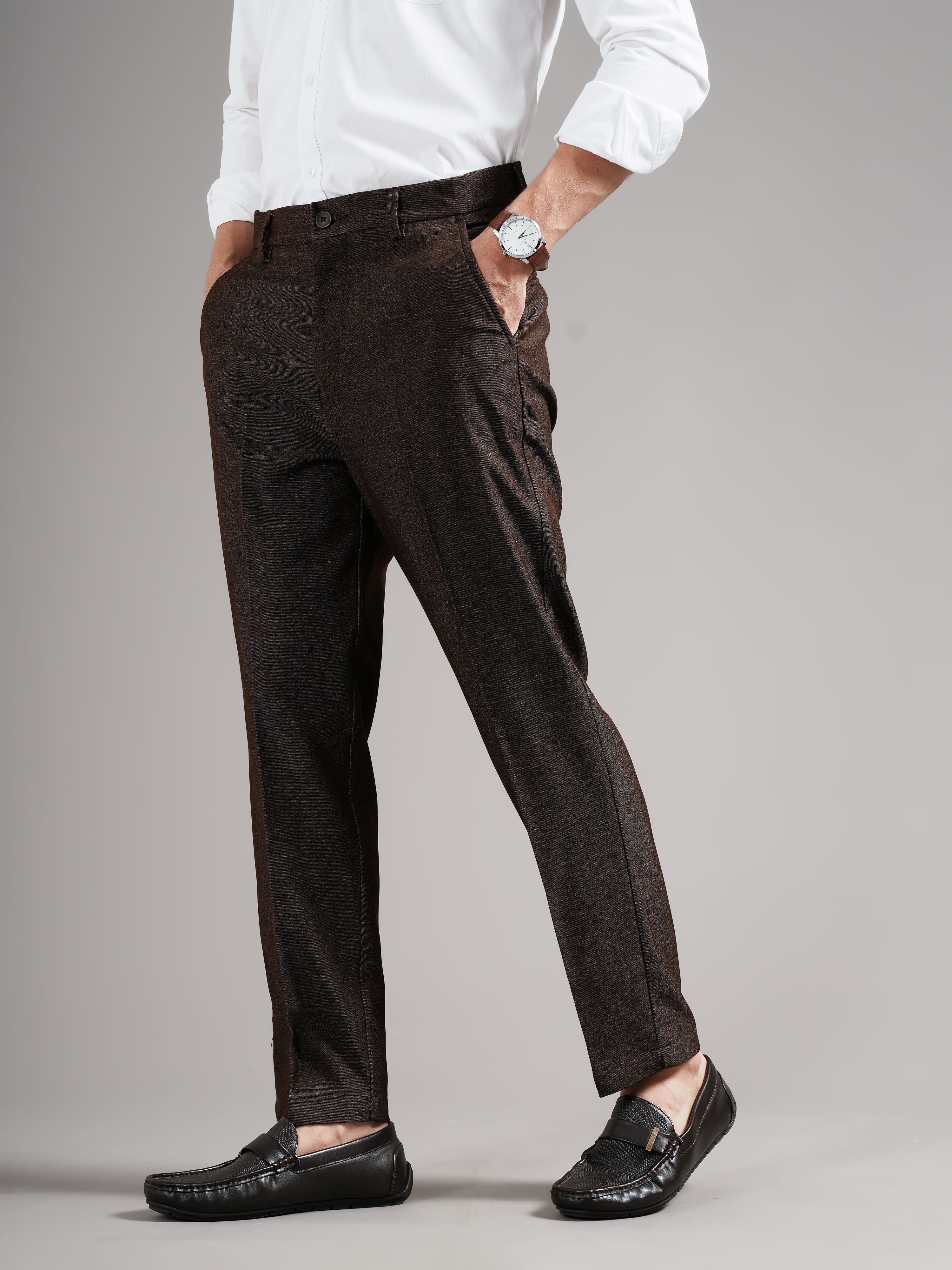 Men Tailored Straight Fit Low-Rise Trousers