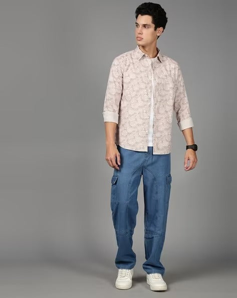 Men Floral Print Slim Fit Shirt with Patch Pocket