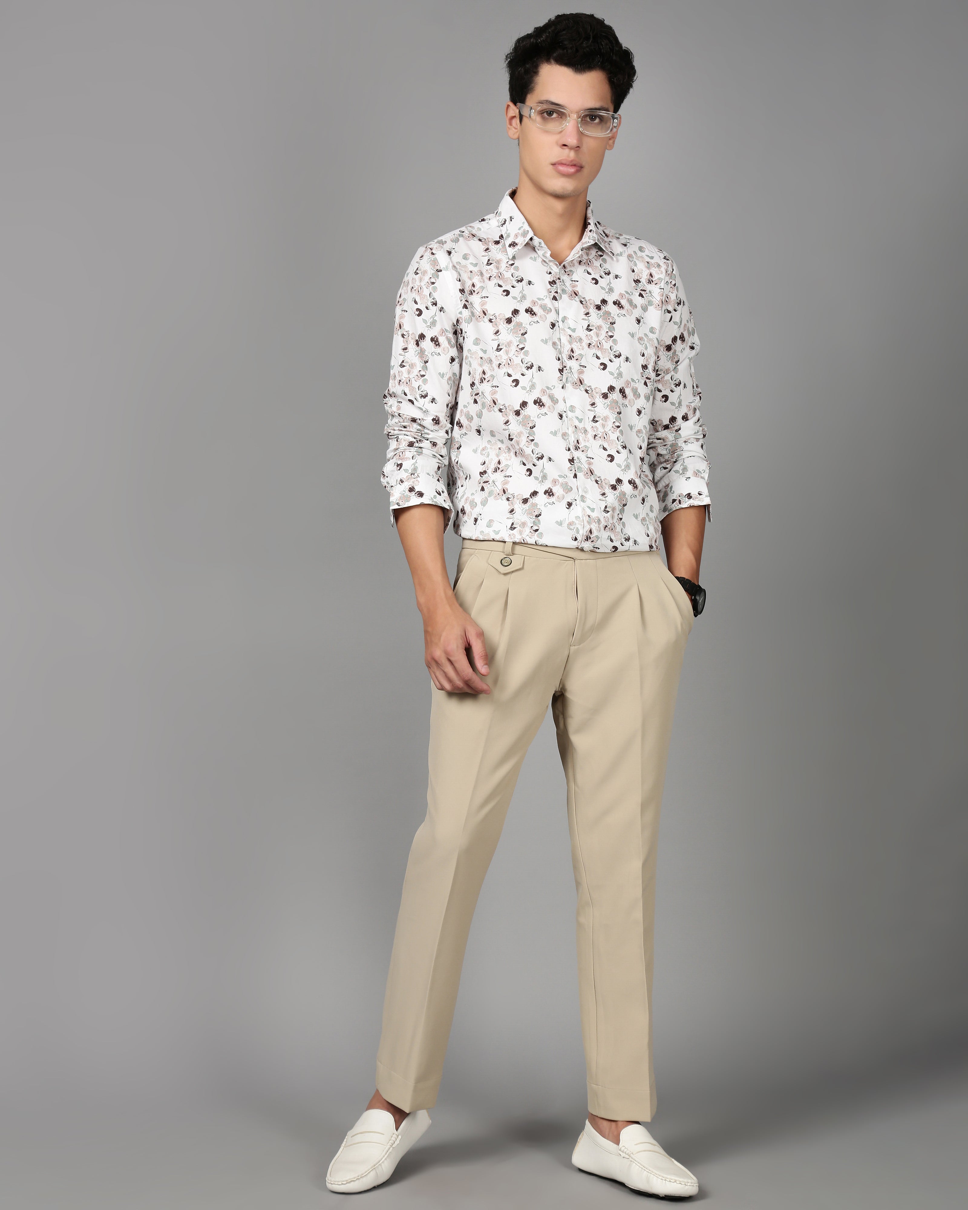 Men Smart Slim Fit Floral Printed Cotton Casual Shirt
