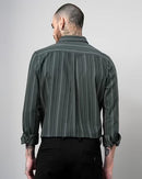 Men Comfort Button-Down Collar Vertical Striped Cotton Casual Shirt