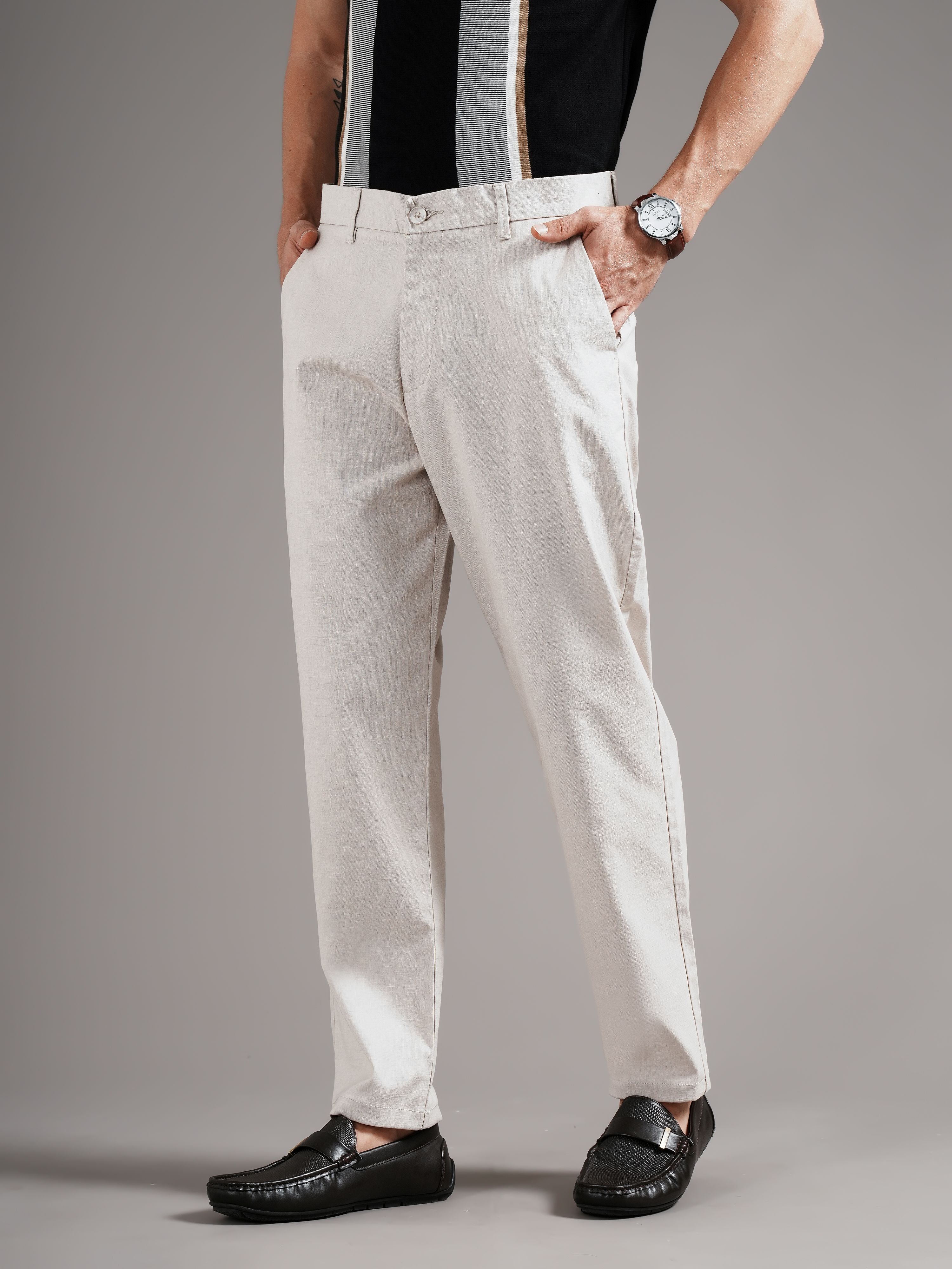 Men Tailored Straight Fit Low-Rise Trousers