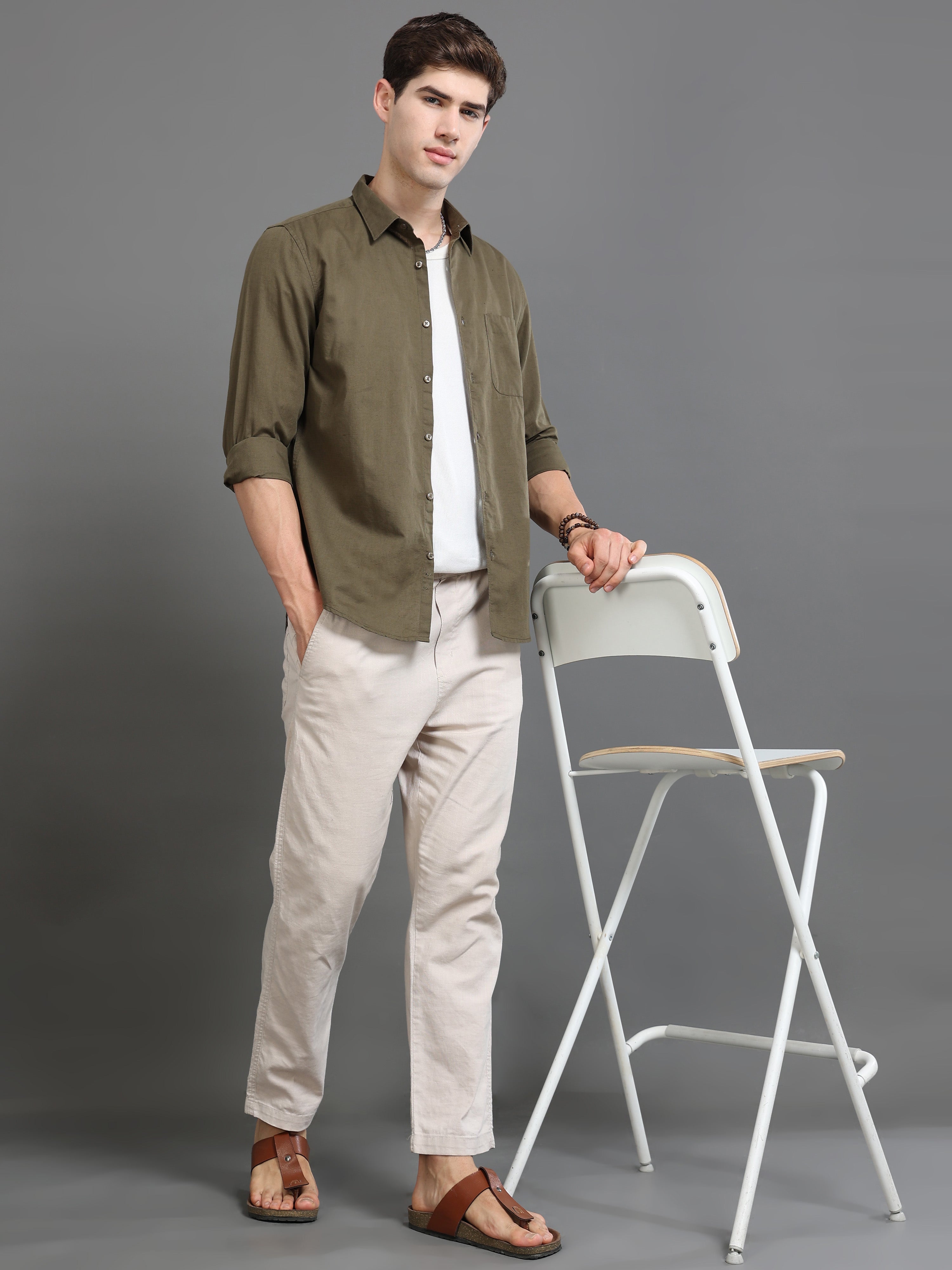 Men Smart Cotton Linen Slim Fit Shirt