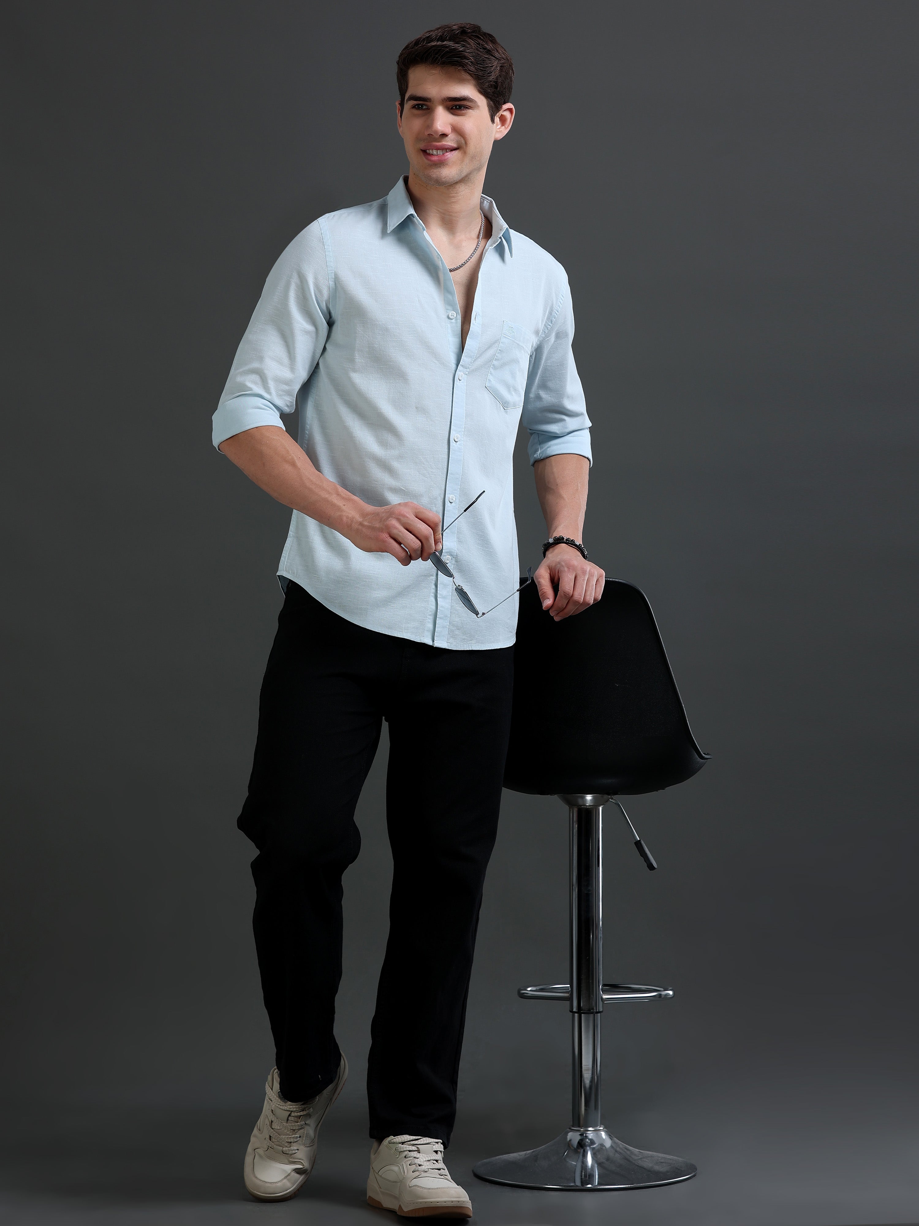 Men's Slub Slim Fit Solid Shirt