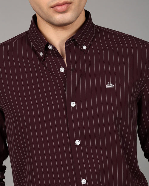 Comfort Slim Fit Vertical Striped Button-Down Collar Casual Shirt