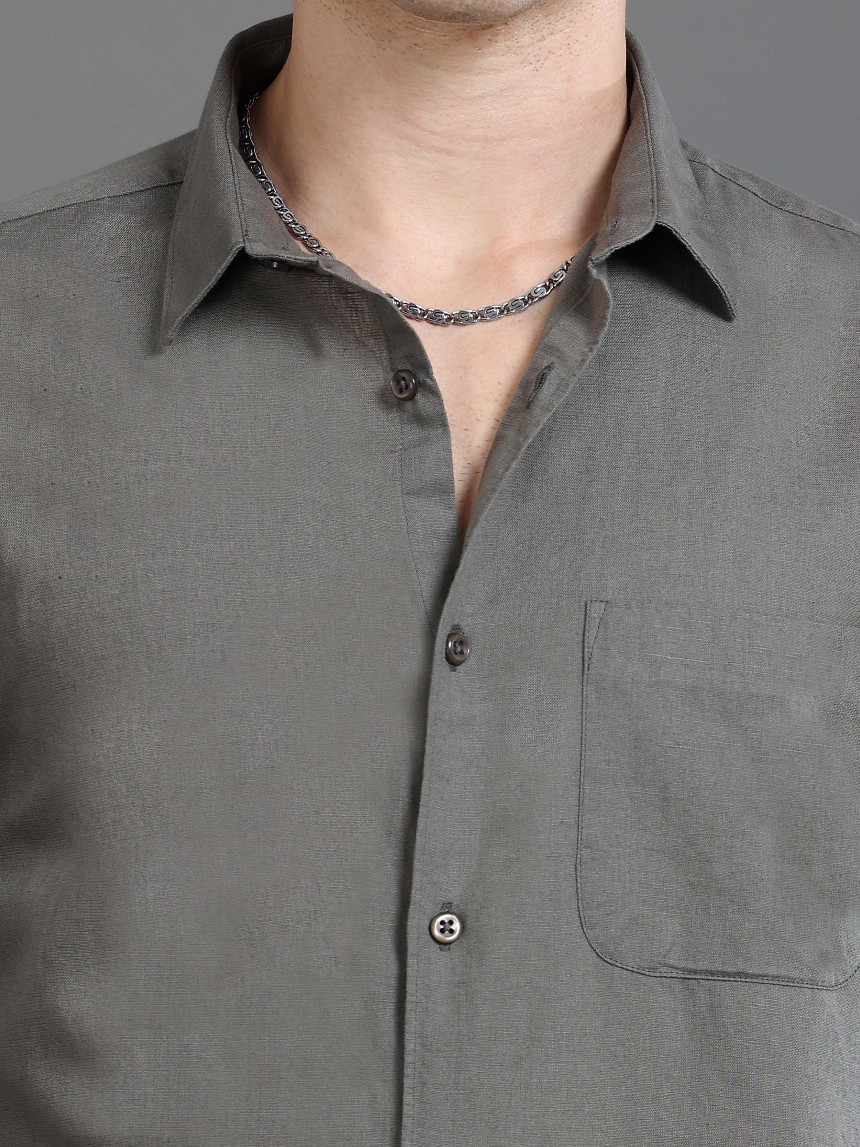 Men Smart Cotton Linen Slim Fit Shirt