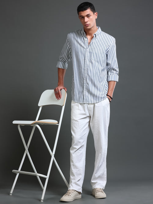 Men Stripes Green Shirts