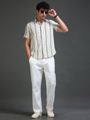 Men's Cotton Linen Dobby Stripes Shirt