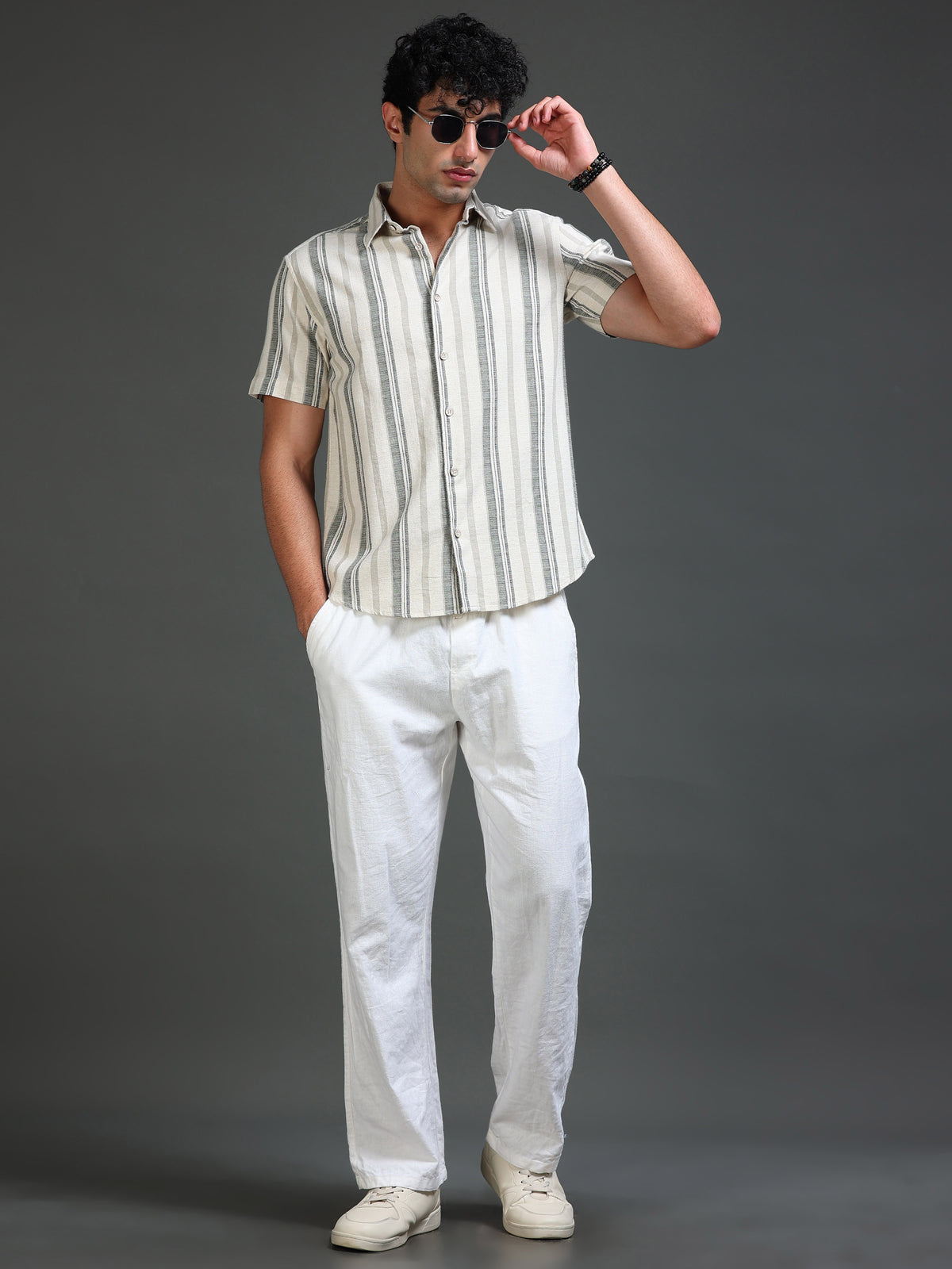 Men's Cotton Linen Dobby Stripes Shirt