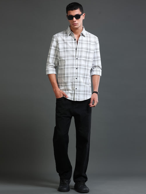Men's Premium Oxford White Checks Shirt