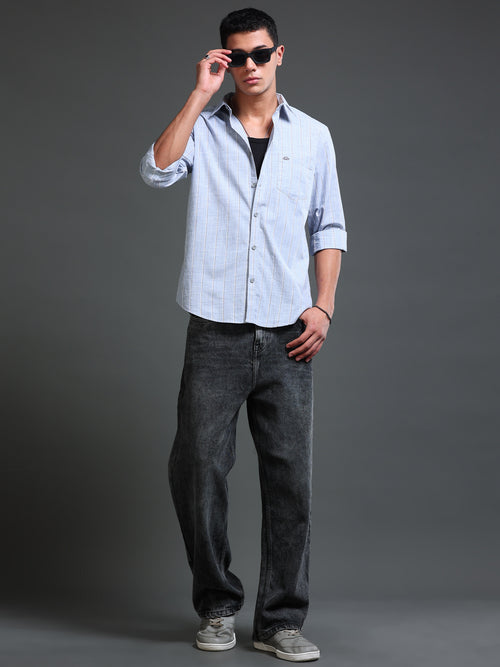 Men's Oxford Stripes Blue Shirt