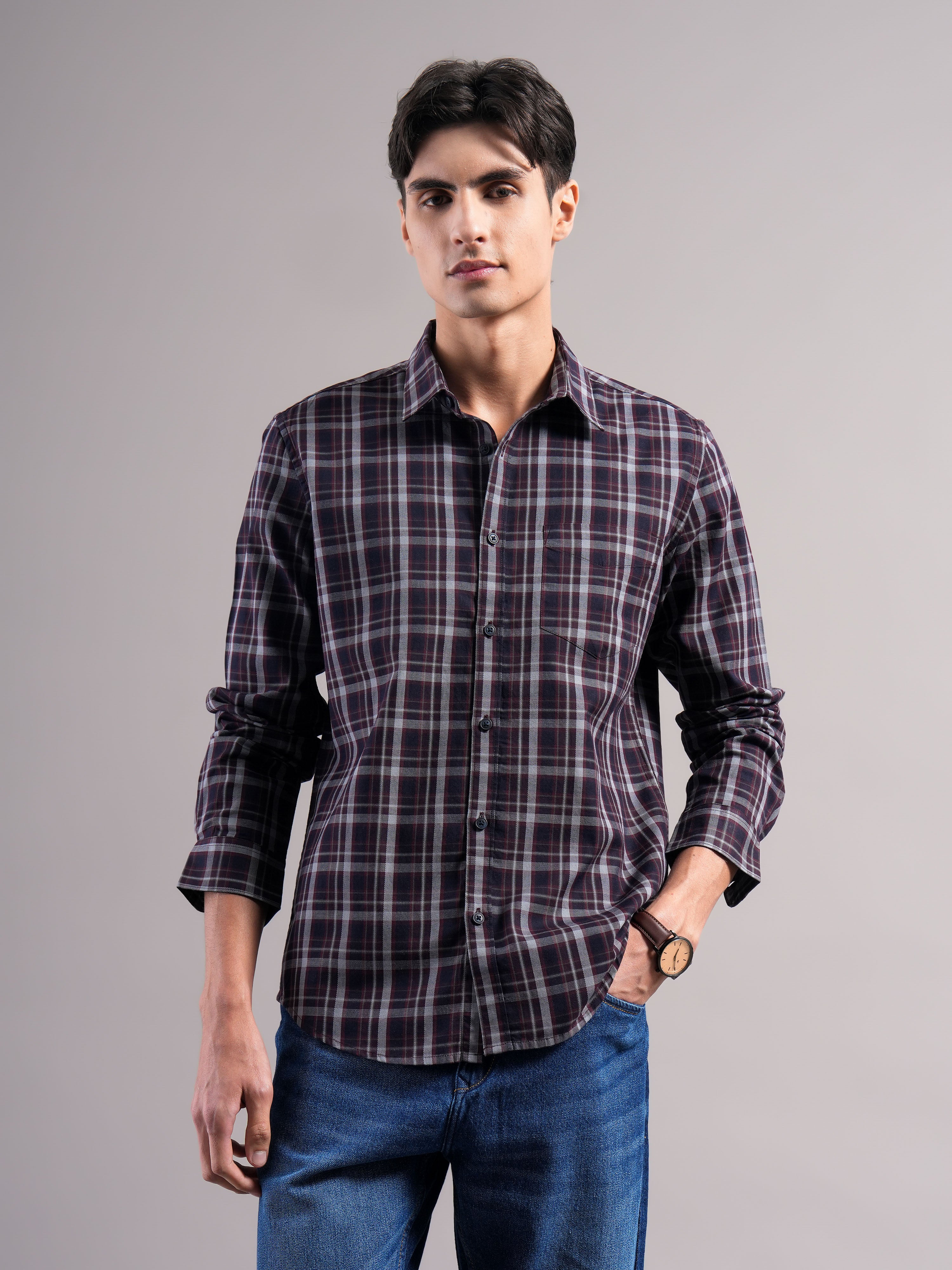Men Smart Slim Fit Tartan Checks Checked Casual Shirt