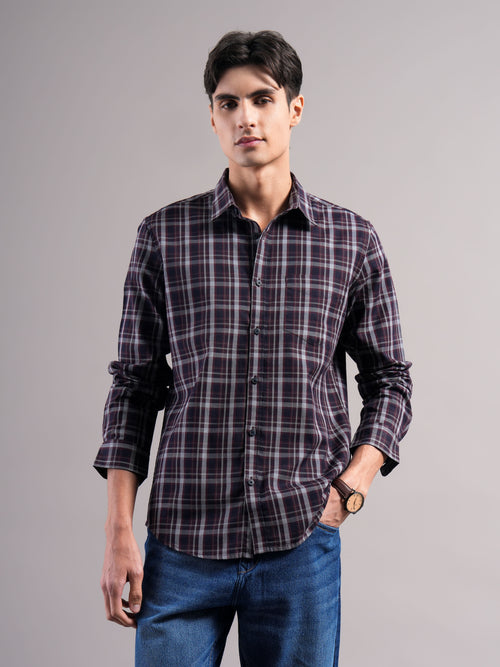 Men Smart Slim Fit Tartan Checks Checked Casual Shirt