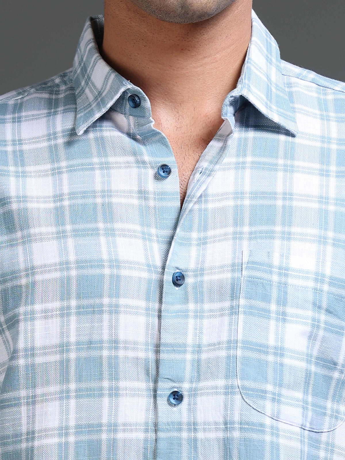 Men's Slub Herringbone Checks Shirt