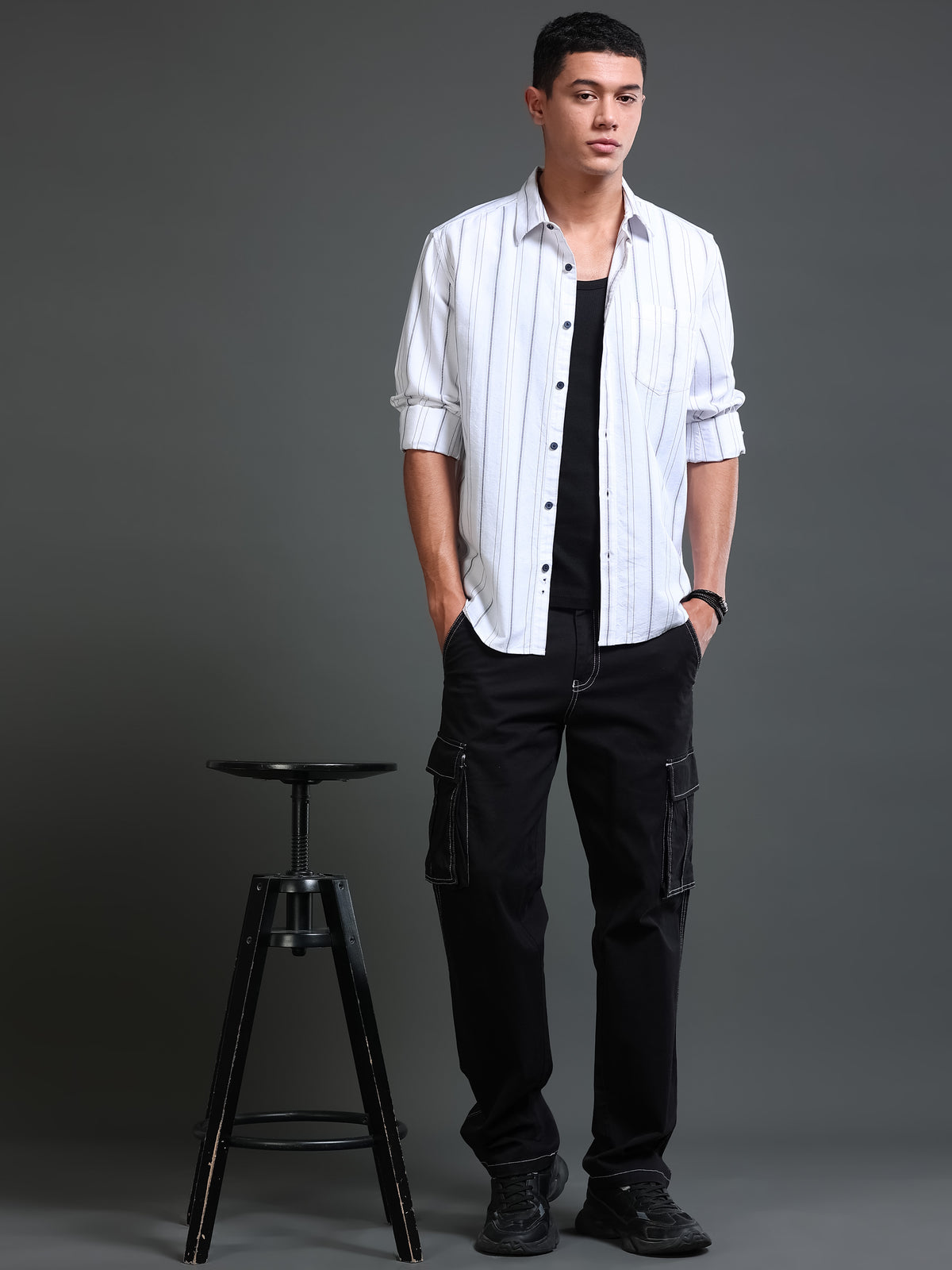 Men's Melange Twill White Checks Shirts