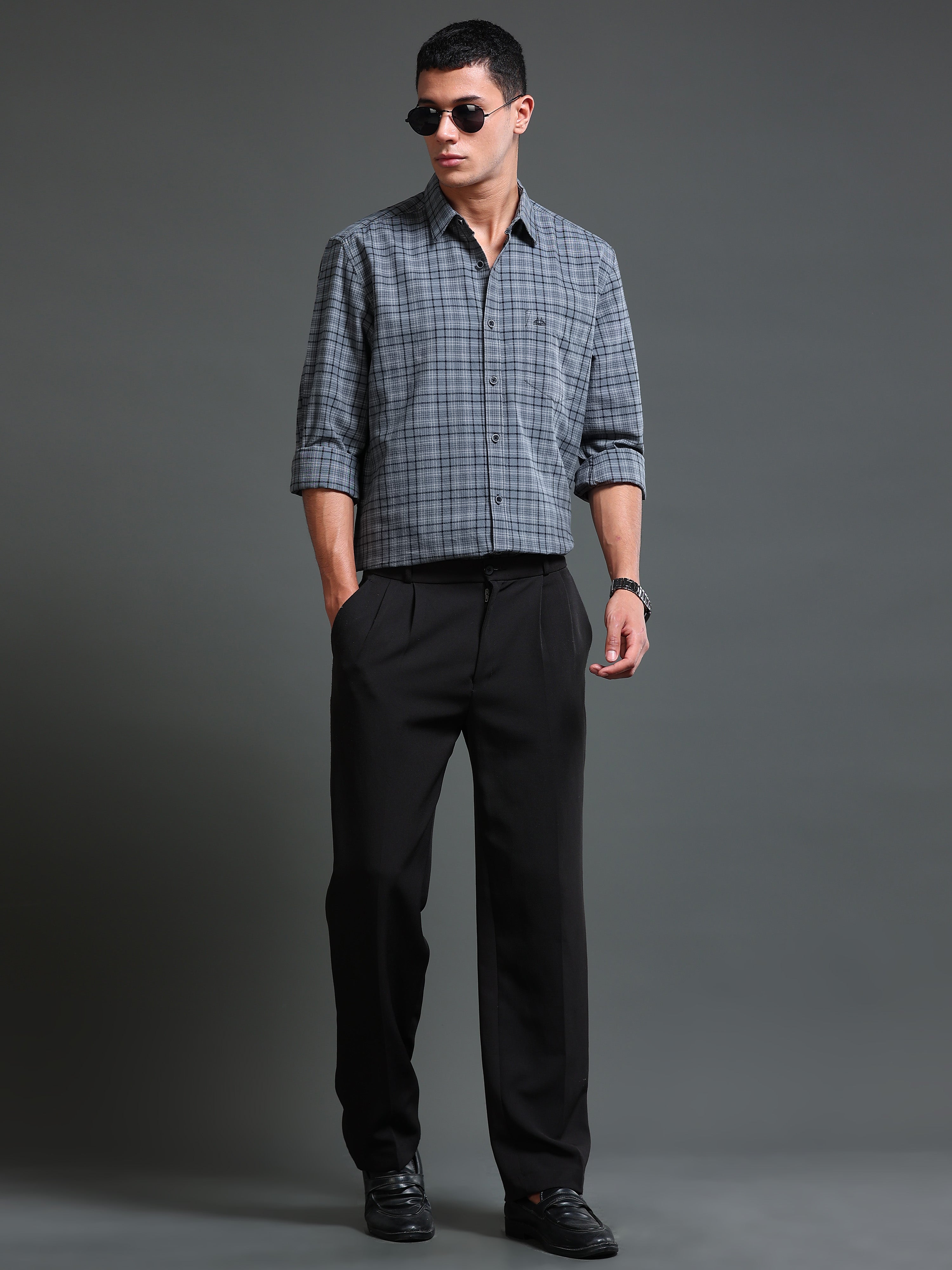 Men's Premium Oxford Grey Checks Shirt