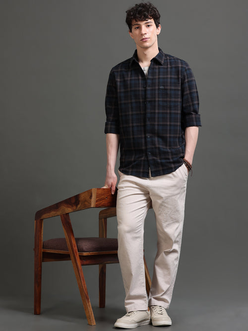 Men Smart Slim Fit Tartan Checks Checked Casual Shirt