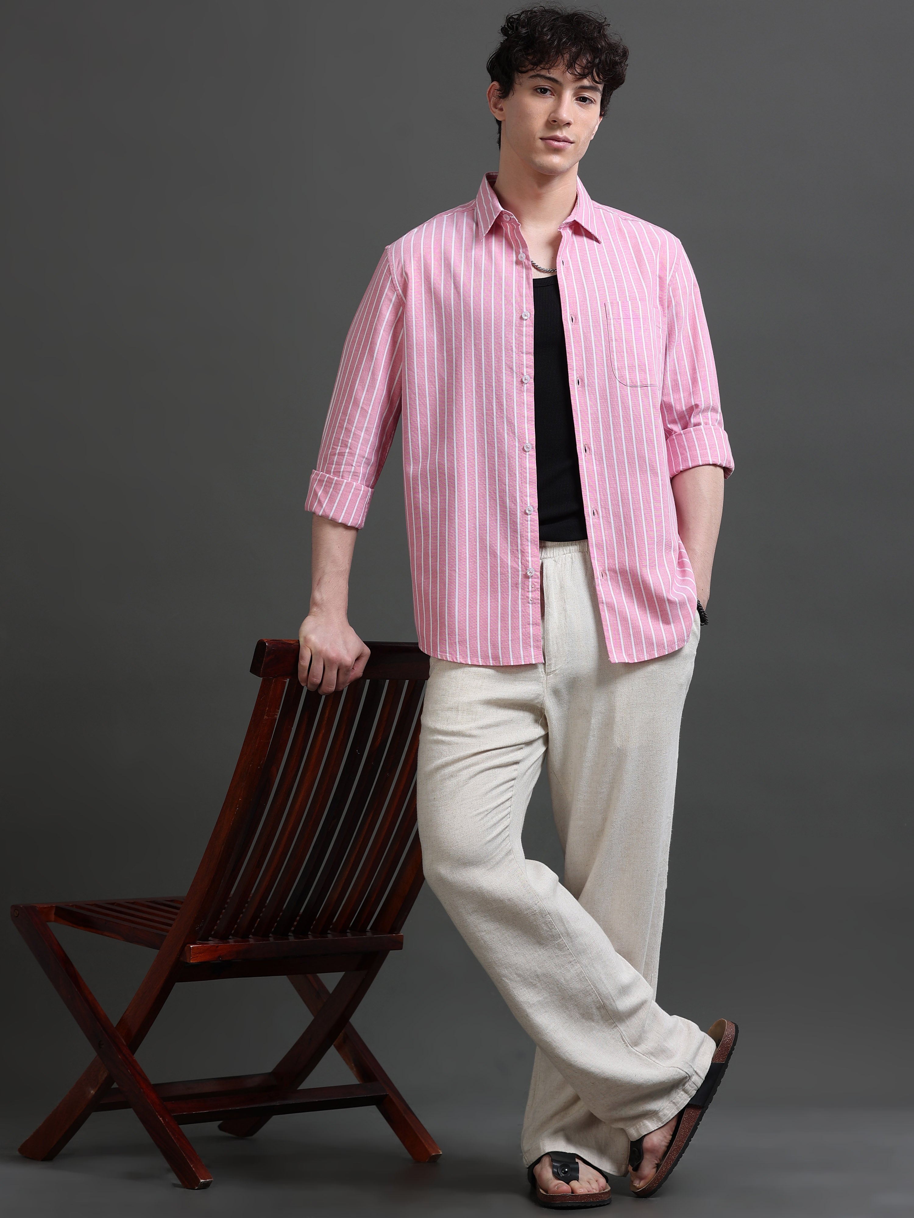 Men Smart Slim Fit Striped Casual Shirt
