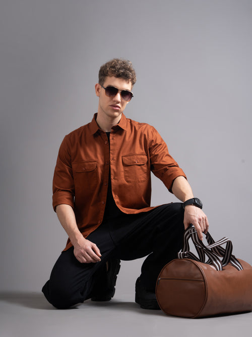 Men Smart Fit Solid Spread Collar Cotton Casual Shirt