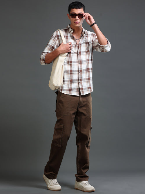 Men's Premium Oxford Checks Brown Shirt